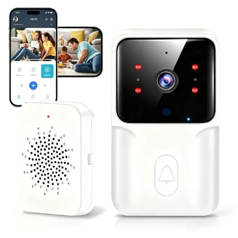 Générique Sonnette Vidéo sans Fil avec Caméra 1080P, Visiophone WiFi Intelligent, Vision Nocturne, Détection de Mouvement, Audio Bidirectionnel, Notification Smartphone, IP65 Étanche