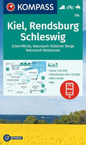 KOMPASS Wanderkarte 714 Kiel, Rendsburg, Schleswig 1:50.000: 4in1 Wanderkarte mit Aktiv Guide und Detailkarten inklusive Karte zur offline Verwendung in der KOMPASS-App. Fahrradfahren. Reiten.
