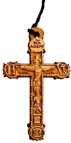 IconsGr 35 Halskette mit christlichem, griechisch-orthodoxem Holzkreuz-Anhänger