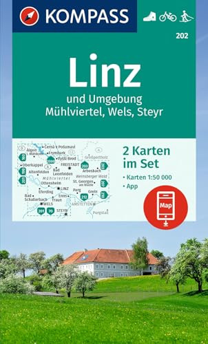 KOMPASS Wanderkarten-Set 202 Linz und Umgebung, Mühlviertel, Wels, Steyr (2 Karten) 1:50.000: inklusive Karte zur offline Verwendung in der KOMPASS-App. Fahrradfahren. Langlaufen.