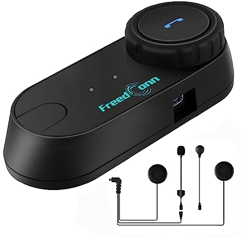 FreedConn T-comVB Motorcycle Helmet Headset, Waterproof Motorbike Intercom Communication System Bluetooth Headset with BT5.0 Music Sharing, 800m, GPS, FM Radio, MP3 (1 packs with Soft + Hard Mic)