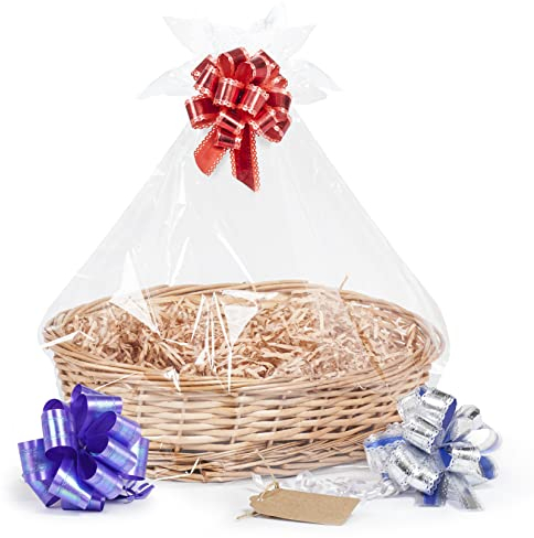 Woodluv Create Your Own, Wicker Gift Hamper Oval Basket Kit Christmas Presents, Christening, Wedding, Baby Shower or Birthday Gift - Natural