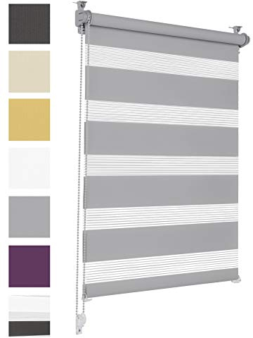 Doppelrollo Klemmfix ohne Bohren 45cm x 150cm Grau Duo Rollo Klemmrollo Sonnenschutzrollo Fensterrollo für Fenster & Türen Zebrarollo Seitenzugrollo
