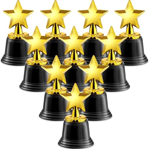 Bedwina Nagroda Star Trophy – pakiet 12 szt., złote trofea 11,4 cm dla dzieci i dorosłych, na konkursy, wydarzenia sportowe, dekoracje imprez, upominki dla nauczycieli i gości