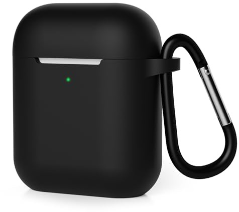 Airpods Schutzhülle Hülle Kompatibel mit AirPods 2 & 1, KOKOKA Silikon AirPods [LED an der Frontseite Sichtbar][Stoßfeste Schutzhülle] Schwarz