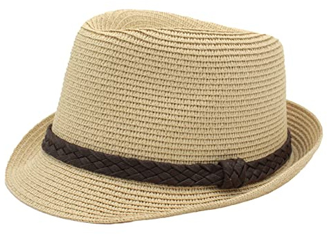 Cappello Paglia Uomo Donna Fedora Borsalino Trilby Berretto Panama Estate Spiaggia ala Corta Moda Unisex, lu-129-beige, 57
