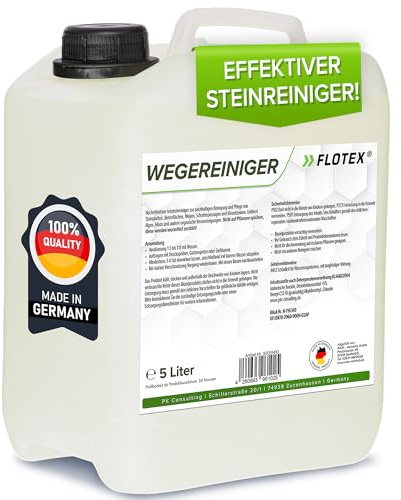 FLOTEX Hocheffektiver Wegerein 1x5 Liter | Steinreiniger Intensiv Aussen entfernt starke Verschmutzungen | Flechtenentferner für Pflastersteine, Terrassenplatten & Beton | Made in Germany