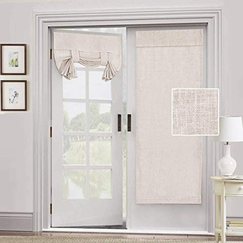 LINFKY Natural Linen Blended Door Curtain - Privacy Door Curtain Light Filgtering Tricia Window Door Curtain for Patio Door Sidelight Glass Door Blind Tie Up Shade, 26 x 68 inches (Natural,1 Panel)