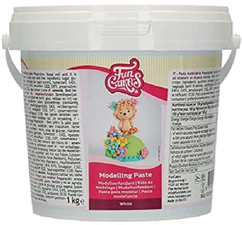 FunCakes Pâte de Modelage Blanc: parfaite pour modeler des figurines, des décorations de gâteaux et des volants. Solide, lisse et flexible. Halal, casher et sans gluten. 1 kg.