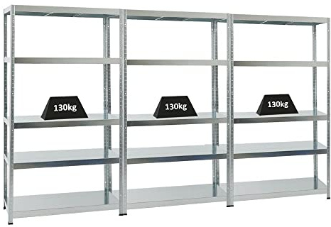 PROREGAL Mega Deal 3er-Sparset Metallregal Steel Eagle 180x100x40cm Fachlast 130kg Verzinkt Schwerlastregal, Küchenregal, Kellerregal, Steckregal, Garagenregal, Lagerregal