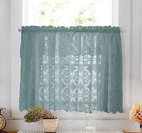A.Monamour Tenda Corta per Finestra Piccola Tenda In Voile Blu Trasparente Con Pizzo Floreale Tendina Tenda da Cucina Bistrot Caffè Mezza Tenda Mantovana Tenda a Vetro Tenda a Pannello Tenda Porta