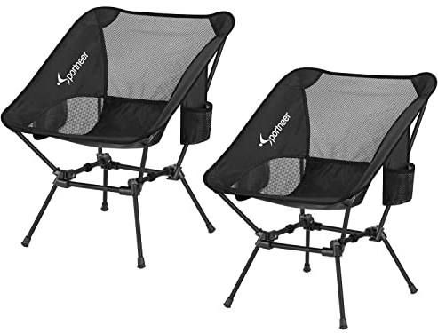 Sportneer Campingstuhl Faltbar Camping Stuhl Tragbarer Campingstühle 150Kg Faltstuhl Ultraleichter Packmaß Kleiner Klappstuhl mit Tragetasche für Picknick, Outdoor, Wandern, Schwarz, 2 Pack