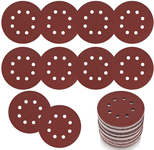 15 Pcs 125 mm Sanding Discs, 120 Grit Sandpaper, 8 Holes Hook and Loop Orbital Sander Sanding Pads Discs 125 mm/5 Inch for Random Orbital Sander