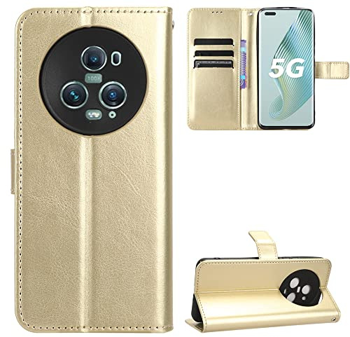 BellaCase Honor Magic 5 Pro Hülle [Brieftasche] [Klammerfunktion] [Kartenfächer] [Magnetic Flip Cover] Kompatibel mit Honor Magic 5 Pro Smartphone(Golden)