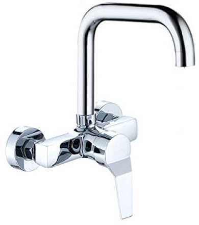 ZYCDP Mischbatterie Küche Wandmontage Chrom,Einhebelmischer Messing,Küchenarmatur Spültischarmatur Armatur für Ausgussbecken,Heiße und Kalte Wasserhahn (Wand typ),A