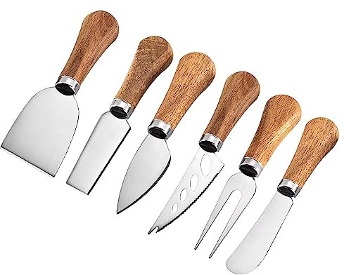 Guojanfon 6 Piece Cheese Knives Set with Wooden Handle, Mini Steel Stainless Cheese Knife Set for Charcuterie anCheese Spread, Perfect for Cheese Slicer and Butter Cutter