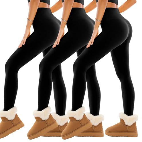 SINOPHANT Legging Polaire Femme Legging Chaud Femme Hiver Thermique Pantalon Taille Haute Élastiques pour Le Sport Noir/Noir/Noir XXL