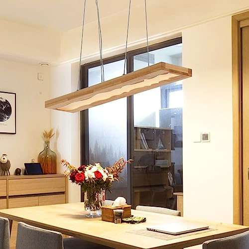 YUPIN LED Pendelleuchte Holz Hängeleuchte Esstischlamp Dimmbar mit Fernbedienung Hängelampe Höhenverstellbar Rechteckige Eiche Lampe Café Esszimmerlampe Kronleuchter Bar Küche Büro Deckenleuchte 36W