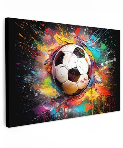 MuchoWow© Wandbilder Groß 120x80 cm XXL Schlafzimmer Home Deko Wohnung Bild Wohnzimmer Fotoleinwand Wand Bilder Leinwand Wall Decor Banksy - Street Pop Art - Fußball - Farbe - Farben - Schwarz - Weiß | 120 x 80 cm – Wanddeko Schlafzimmer Fußball – Farben – Schwarz