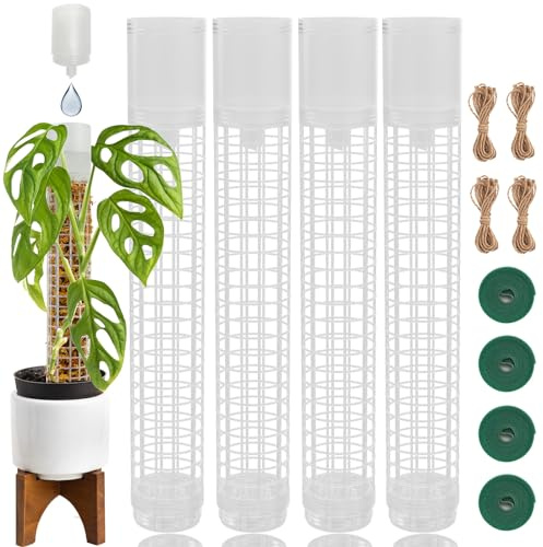 JEGU Moosstange, selbstbewässernde Moosstange für Pflanzen Monstera, 44 cm Höhe, stapelbares Design mit Monstera-Pflanzenstütze – ideale Moosstangen für Kletterpflanzen (4, Weiß)