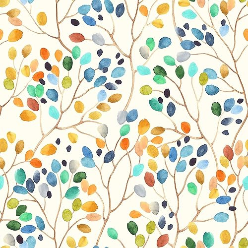 SOEWIOU Tapete zum Abziehen und Aufkleben, 600 x 44,5 cm, buntes Wald, beige/orange/blau/rot, abnehmbares Kontaktpapier für Kinderzimmer, Heimdekorationen