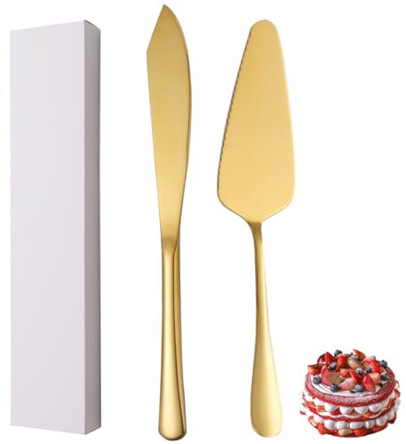 XIAOYU cuchillos de pastel de boda de acero inoxidable y trajes de servicio, trajes de corte de pasteles de boda, fiestas, pasteles de cumpleaños, entrega de novias, aniversario, paquete 2
