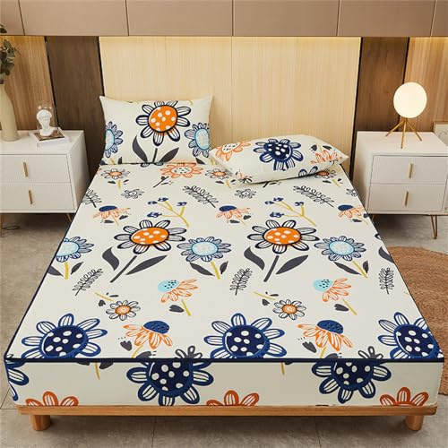 Morbuy Matratzenbezug mit Reißverschluss Rundumschutz Matratzenschoner Komfort Encasing Bettwäsche, Atmungsaktiv Umhüllung Zwischenbezug für die Matratze (120x200x25cm,Sonnenblume)