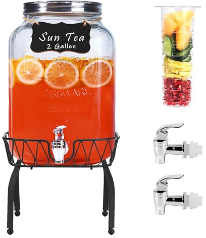 Novellaire 2 Gallon Glass Beverage Dispenser with Stand, Food-grade Material, Vintage Design, Ideal for Parties and Gatherings