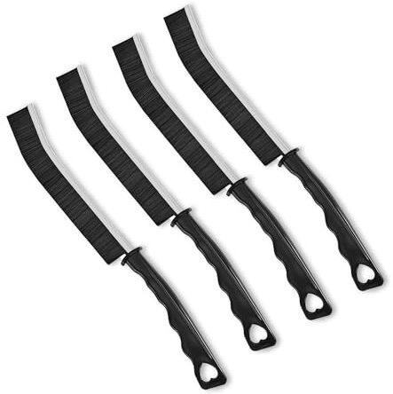 Hard Bristle Crevice Brush for Dead Corners | Pack of 3 Multifunctional Long Grout Cleaning Brush With Plastic Handle | Magic Gap Cleaning Brush For Tile, Sink, Windows – Black