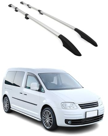 OMAC Dachreling Dachgepäckträger kompatibel mit VW Caddy Maxi 3 2003-2015 L2 Langer Alu Grau