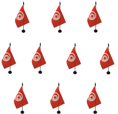 AZ FLAG Lot de 10 Drapeaux de Table Tunisie 15x10 cm Socle Plastique