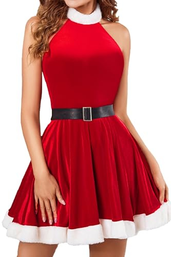Avidlove Costume di Natale da Donna Lingerie Sexy Babydoll di Babbo Natale Vestito Teddy Pigiama Abito Abiti Rosso L