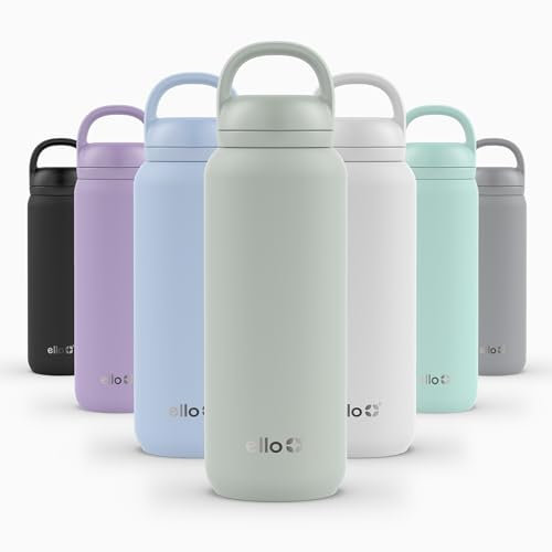 Ello Cooper Twist 32oz Stainless Steel Water Bottle with Chug Lid | Leak Proof | Double Walled and Vacuum Insulated | Built in Carry Loop | Dishwasher Safe | Sage