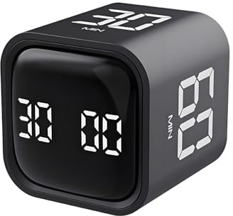 QUMOX Pomodoro Timer, Würfel-Produktivitäts-Timer mit einstellbarem Ton und Vibrationsalarm, ideal für Arbeit, Büro, ADHS, Studium und Aufgaben – 5/10/30/60 Minuten & benutzerdefinierter Countdown