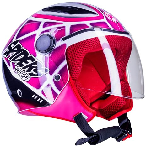 one by Camamoto | Spiderman-Helm für Mädchen, zugelassen, Motorrad und Roller, Größe M (49–50 cm), mikrometrischer Verschluss, Junior