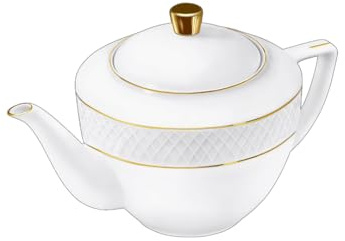 Wilmax - Théière avec motif doré - 900 ml - Cafetière en porcelaine - Service à thé de haute qualité - Idéal comme cadeau - Blanc - Pour café, thé - Ergonomique