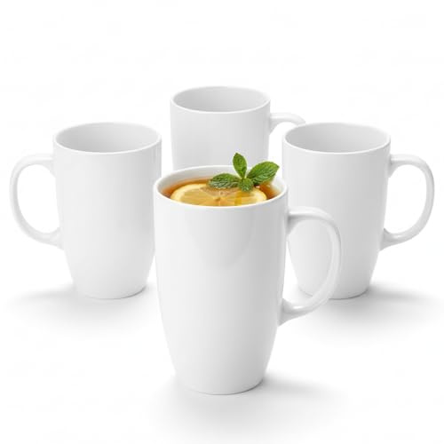 Wilmax - Teetassen & Kaffeetassen Set 4er - 630ml - Kaffeebecher Porzellan - Tassen Set für Tee, Kaffee & Latte Macchiato - Spülmaschinenfest - Weiß