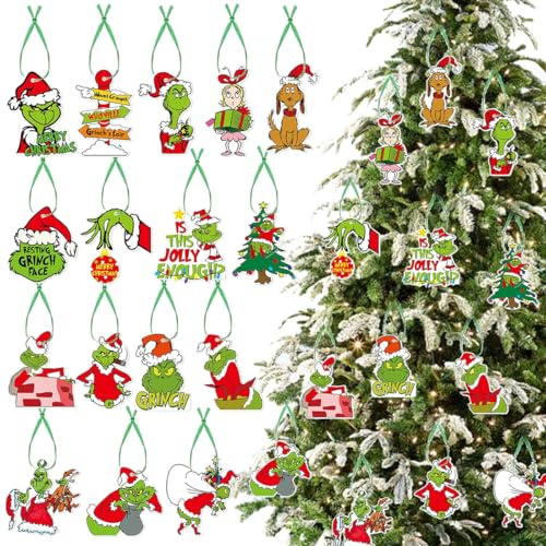 FYJCXCMP Weihnachtsschmuck, lustige grüne Weihnachtsbaum-Accessoires, hängende Weihnachtsanhänger, niedliche Cartoon-G-Rinchs Baby-Weihnachtsschmuck (32 Stück)