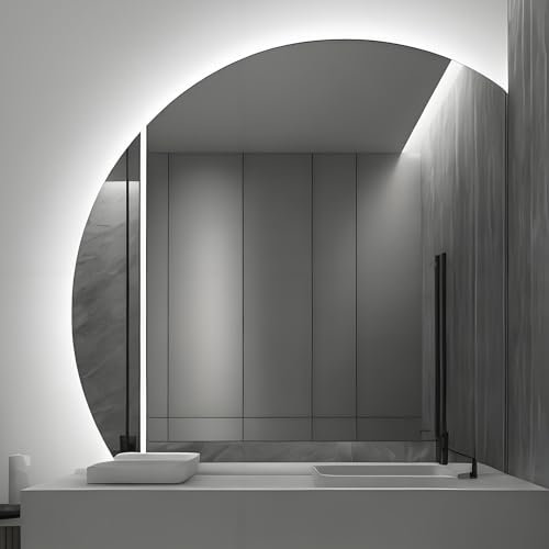 InnoMirroK Specchio da Bagno a Mezzaluna Moderno 70/80/90/100/110cm, Specchio per Trucco Retroilluminato a LED Antiappannamento, Intelligente 3 Colori di Luce, Antiesplosione(Right Under Cut,80cm)
