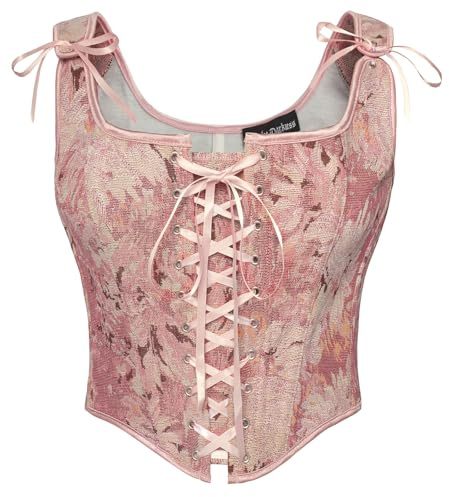 SCARLET DARKNESS Corsetto Donna Medievale Floreale, Bustino Donna Rinascimentale Vintage Rosa 40