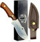 OneGauntlet - Damascus Kitchen Knife with Real Leather Sheath. 4.4 Inch Chef Knife, Stainless Steel, Japanese Knife Inspired Design, for Precision Cooking Indoors & Outdoors, Survival, Camping Knife.