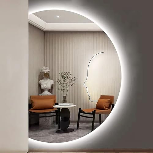 Mirocrafta Specchio a Corpo Intero Moderna a Mezzaluna, Specchio da Bagno LED Intelligente, Specchio Decorativo 3 Colori Dimmerabile, Anti-nebbia e Antideflagrante, con Interruttore Intelligente(Left