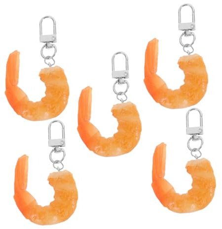 Porte-clés Uniques En Forme De Fausses Crevettes 5 Pièces Mini Pendentifs Alimentaires Simulés Décoration Sur Le Thème De L'océan Pour Anniversaires Mariages Rassemblements