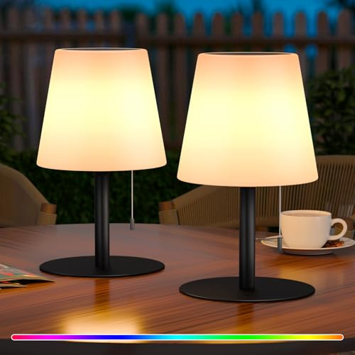 uuffoo 2er-Set Solar Outdoor Lampe Kabellos LED Tischlampe Dimmbar Solarlampen Campinglampe für Balkon Garten Hof