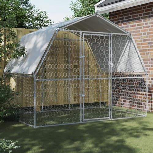 IKAYAA Freilaufgehege Hühner 285 x 195 x 230 cm Hühnerstall Verzinkter Stahl Hühnergehege Freilauf Groß mit Sonnenschutzdach und Tür für Haustierkäfig Hühnerkäfig Vogelkäfig Kleintiere