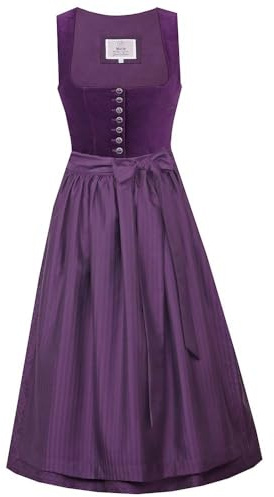 Marjo Dirndl Nußdorf 70cm Länge | Mididirndl mit Knöpfen | Samtdirndl Damen (DE/NL/SE/PL, Numerisch, 34, Regular, Regular, lila/brombeer)