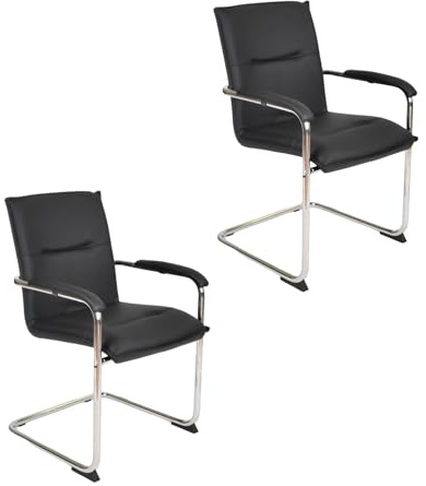 topsit W9000001 - Silla de visitante de piel sintética con reposabrazos y asiento acolchado, color negro