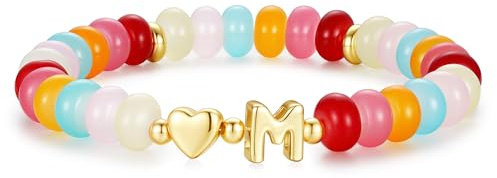 TINGN Teenager Mädchen Geschenke - Bunte Perlenarmband Damen Armband mit Buchstaben M Armbänder Kinder Boho Armband Personalisierte Geschenke für Frauen Teenager Mädchen Freundin Mama Kinder Schmuck