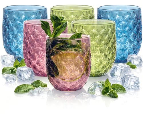 Topsky 6 Stück 360ml bunte Glas Trinkgläser