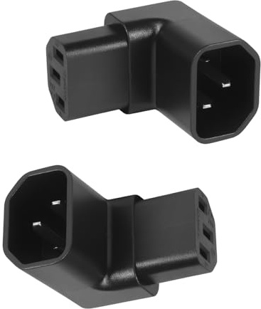2 enchufes IEC C14 a C13 acodados, cable de alimentación de 3 pines (1 x 90 ° hacia arriba, 1 x 90 ° abajo), 250 V 10 A, material PVC, para ordenadores, armarios PDU y aparatos eléctricos